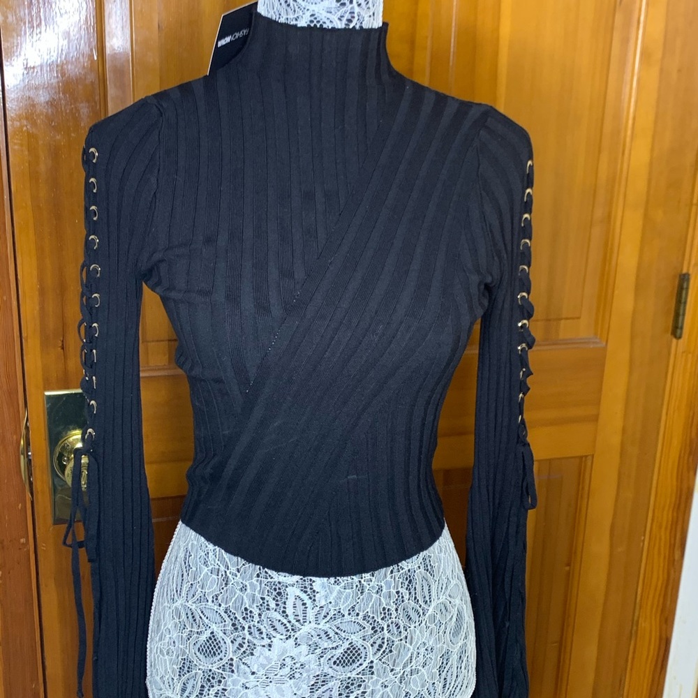 Bell sleeve mock neck top